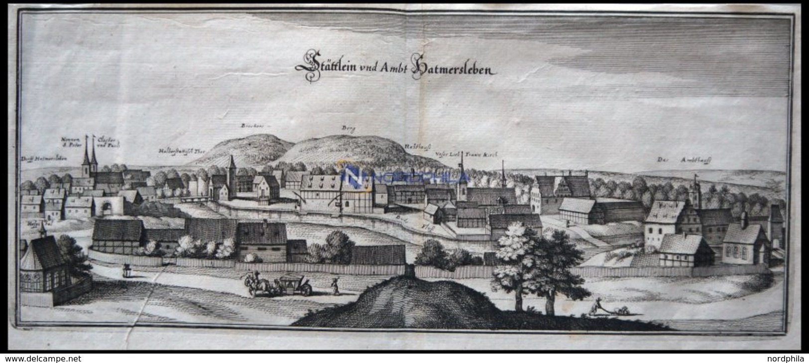 HATMERSLEBEN, Gesamtansicht, Kupferstich Von Merian Um 1645 - Lithografieën