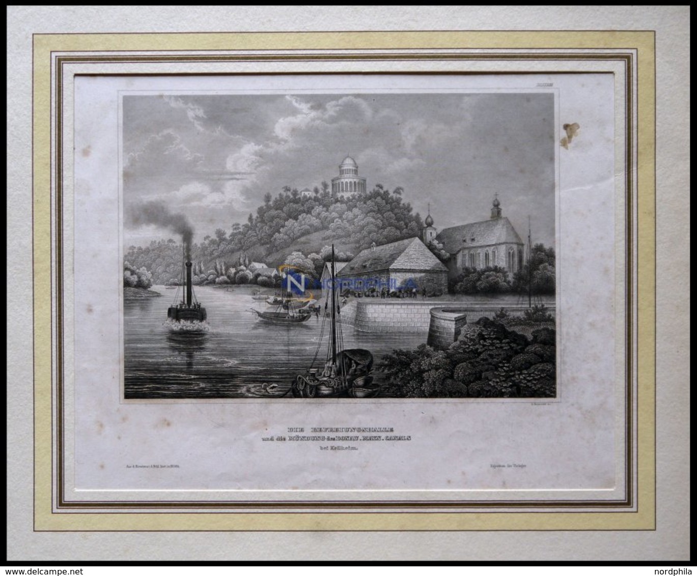 Bei KELHEIM: Die Befreiungshalle Und Die Mündung Des Donau-Main-Kanals, Gering Fleckig, Stahlstich Von B.I. Um 1840 - Lithografieën