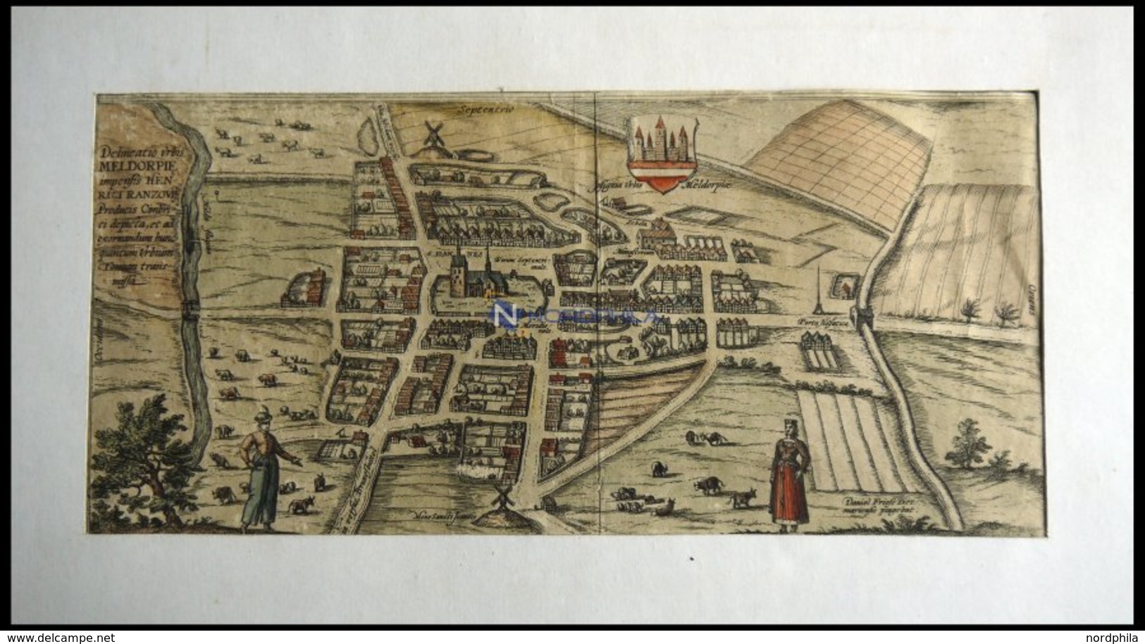 MELDORF, Altkolorierter Kupferstich Von Braun-Hogenberg 1580 - Lithografieën