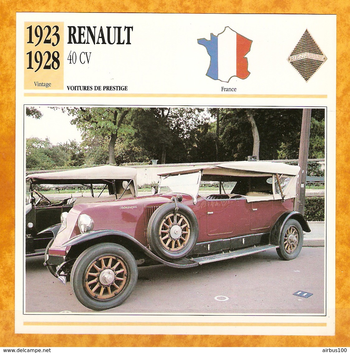 1923 FRANCE VIEILLE VOITURE RENAULT 40 CV - FRANCE OLD CAR - FRANCIA VIEJO COCHE - VECCHIA MACCHINA - Cars