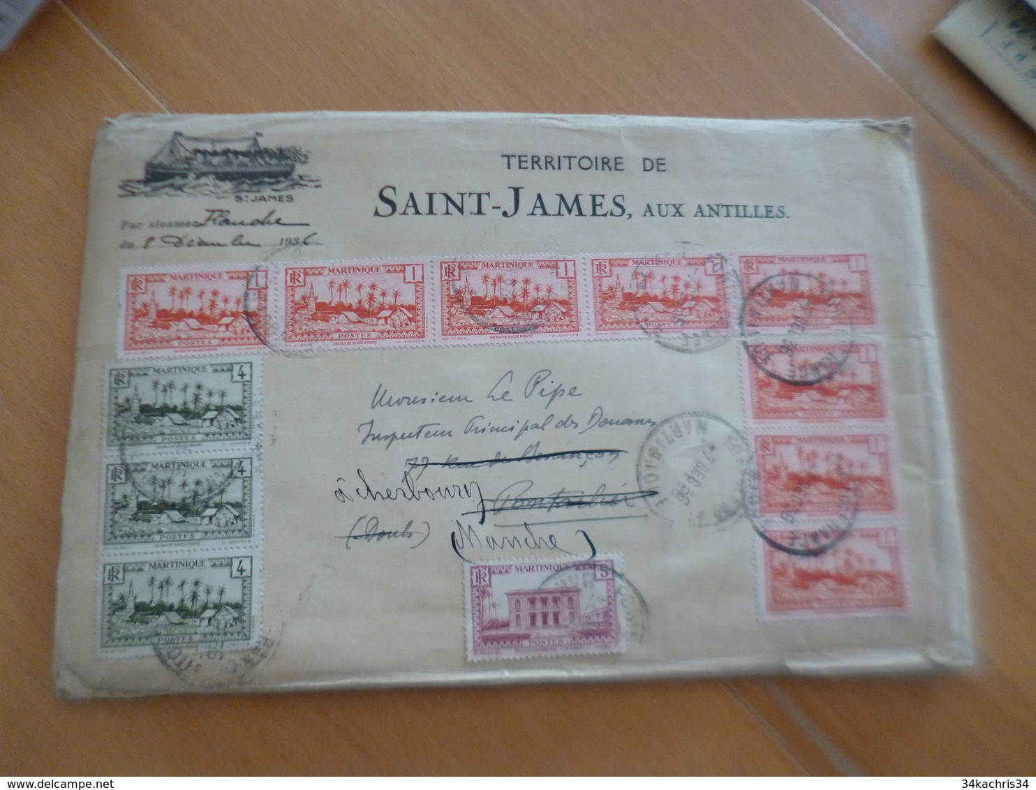 Lettre Martinique Colonies Françaises Illustrée Rhum Saint James Pub Avec 12 TP Anciens Pour Cherbourg Manche - Covers & Documents