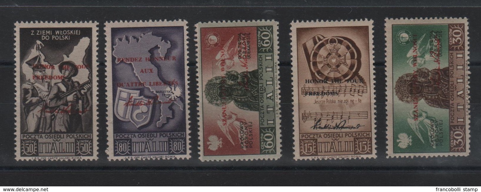 ITALIA CORPO POLACCO 1946 - SOPRAST. HONOR THE FOUR FREEDOMS Serie Cpl 5 Val. MLH - Other & Unclassified