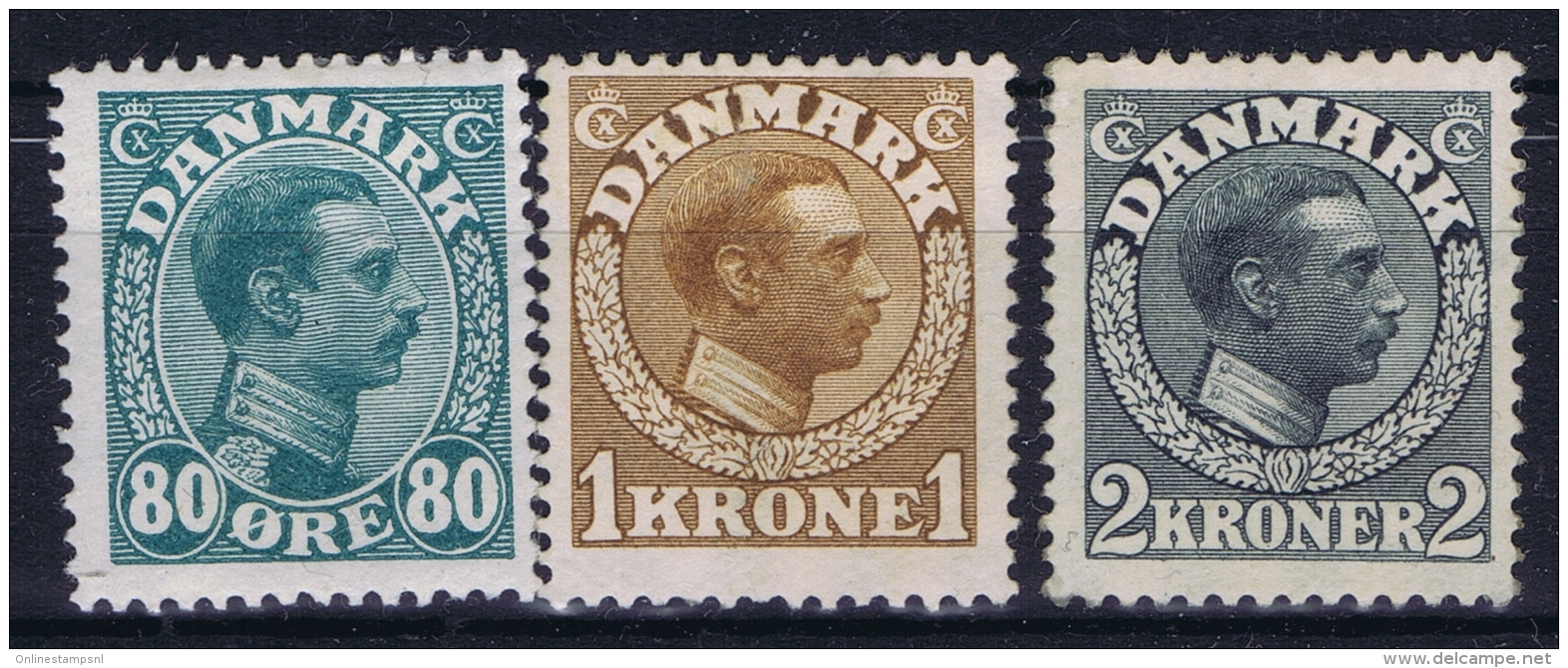 Denmark : Mi Nr 74 - 76 Fa 159  -161  MH/* Flz/ Charniere  1913 2 Kr Is MNH/** But Most Likely Regummed - Ungebraucht