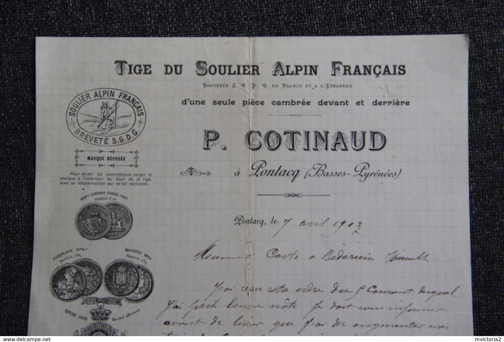 Facture Ancienne, PONTACQ - Tige Du Soulier Alpin FRANCAIS , P.COTINAUD. - Sports & Tourism