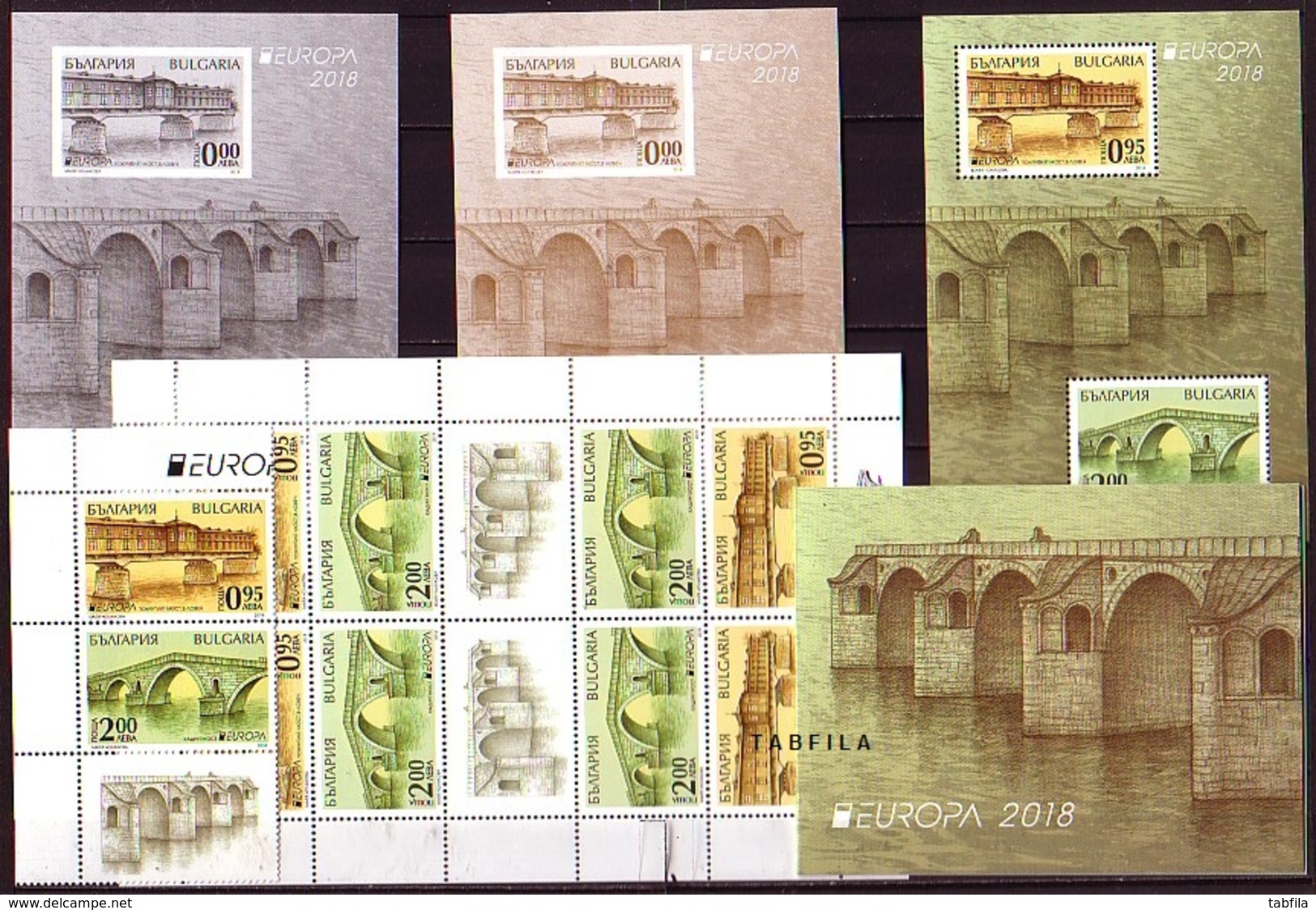 BULGARIA / BULGARIE - 2018 - EUROPA - SEPT - Ponts - Complet - Set + Bl + 2 Souv. +  PF + Carnet** Porto Free - 2018