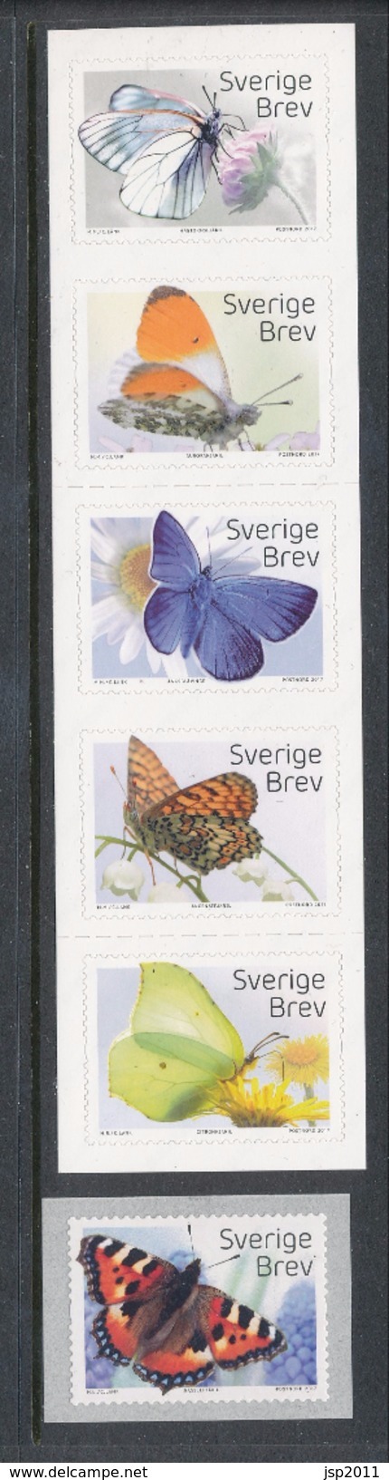 Sweden 2017. Facit # 3167-3172. From Booklet SH98. Fjäril - Set Of 6. (Strip Of 5 + Coil). MNH (**) - Nuovi