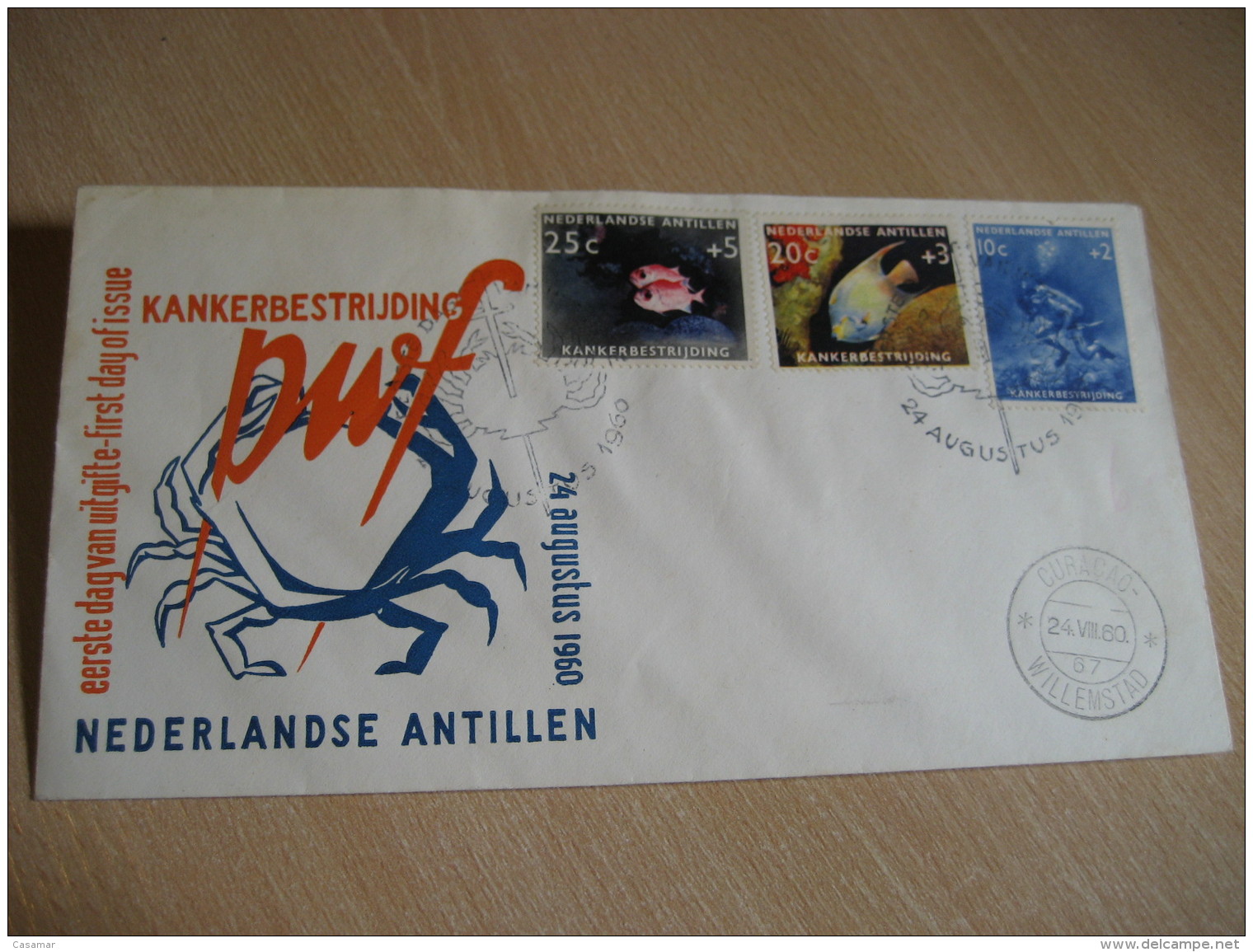 DIVING Cancer Health CURAÇAO 1960 FDC Cancel Cover NETHERLANDS ANTILLES WEST INDIES - Immersione