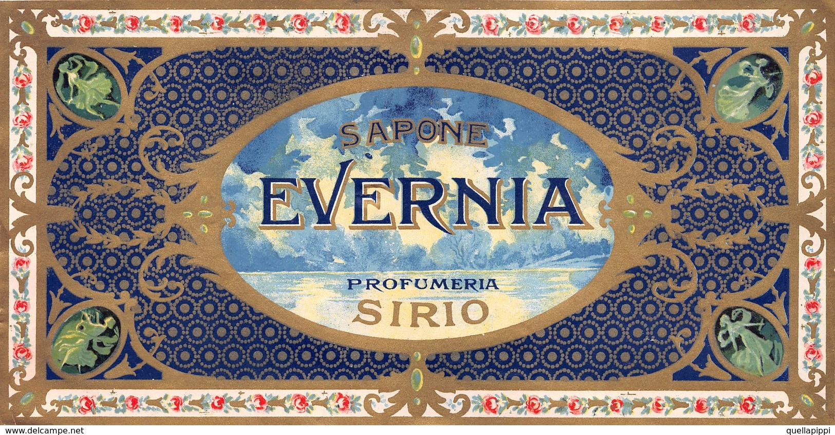 07700 "PROFUMERIA SIRIO - MILANO - SAPONE EVERNIA"  INIZIO '900. ETICHETTA  ORIGINALE. ORIGINAL LABEL - Etiketten