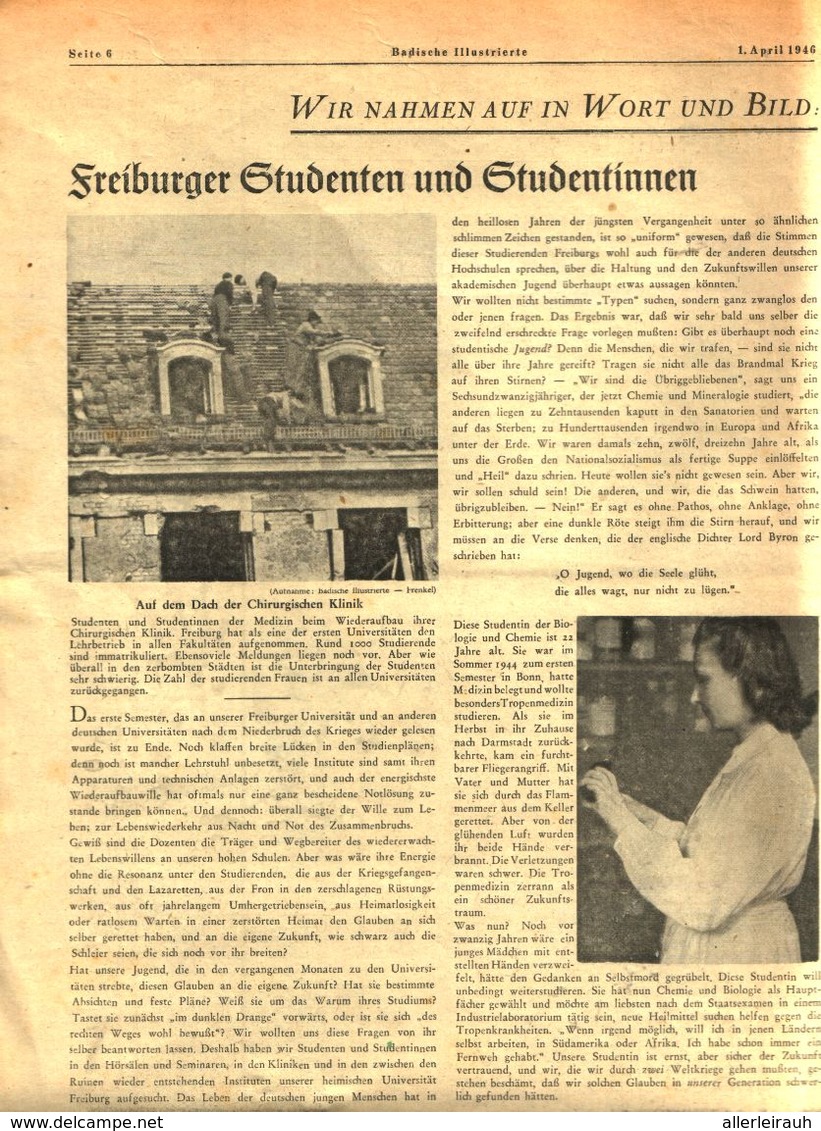 Freiburger Studenten Und Studentinnen/Artikel,entnommen Aus Zeitschrift / 1946 - Colis