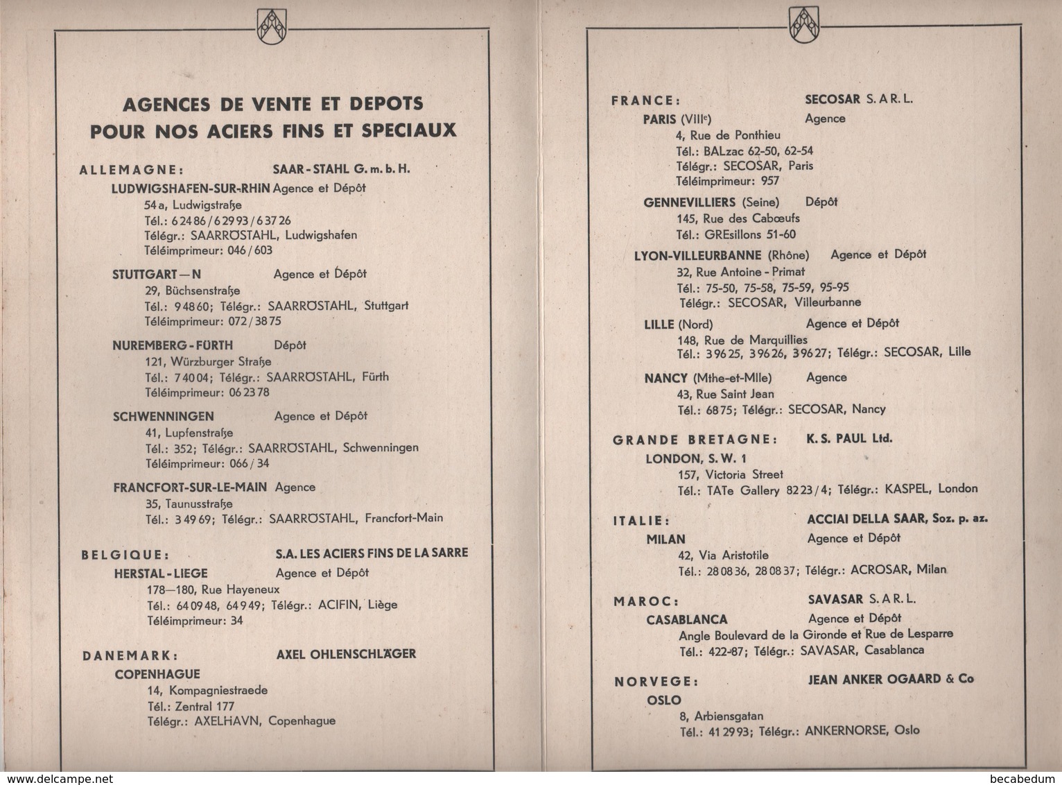 Secosar Forges Et Aciéries De Voelklingen Aciers à Outils - Autres & Non Classés