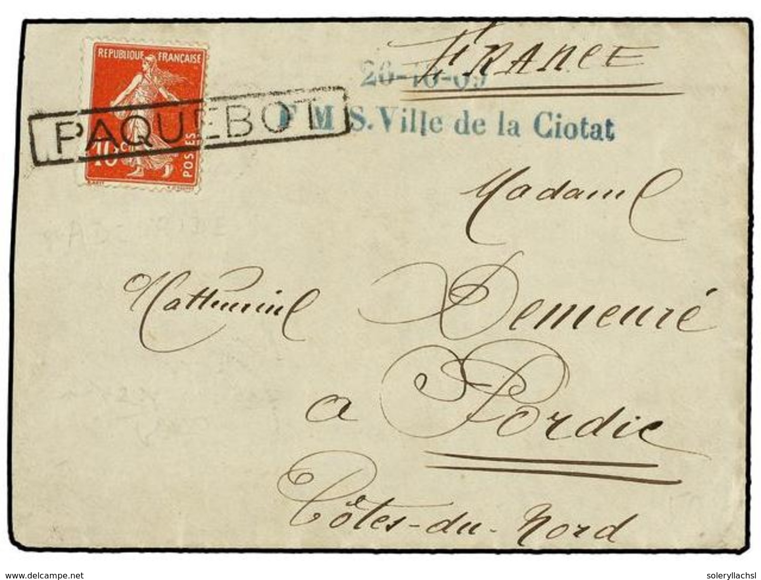 391 FRANCIA. 1909. ADELAIDE (Australia) A FRANCIA. Sobre De Las <I>'Menssageries Maritimes'</I> Circulada Con Sello Fran - Andere & Zonder Classificatie