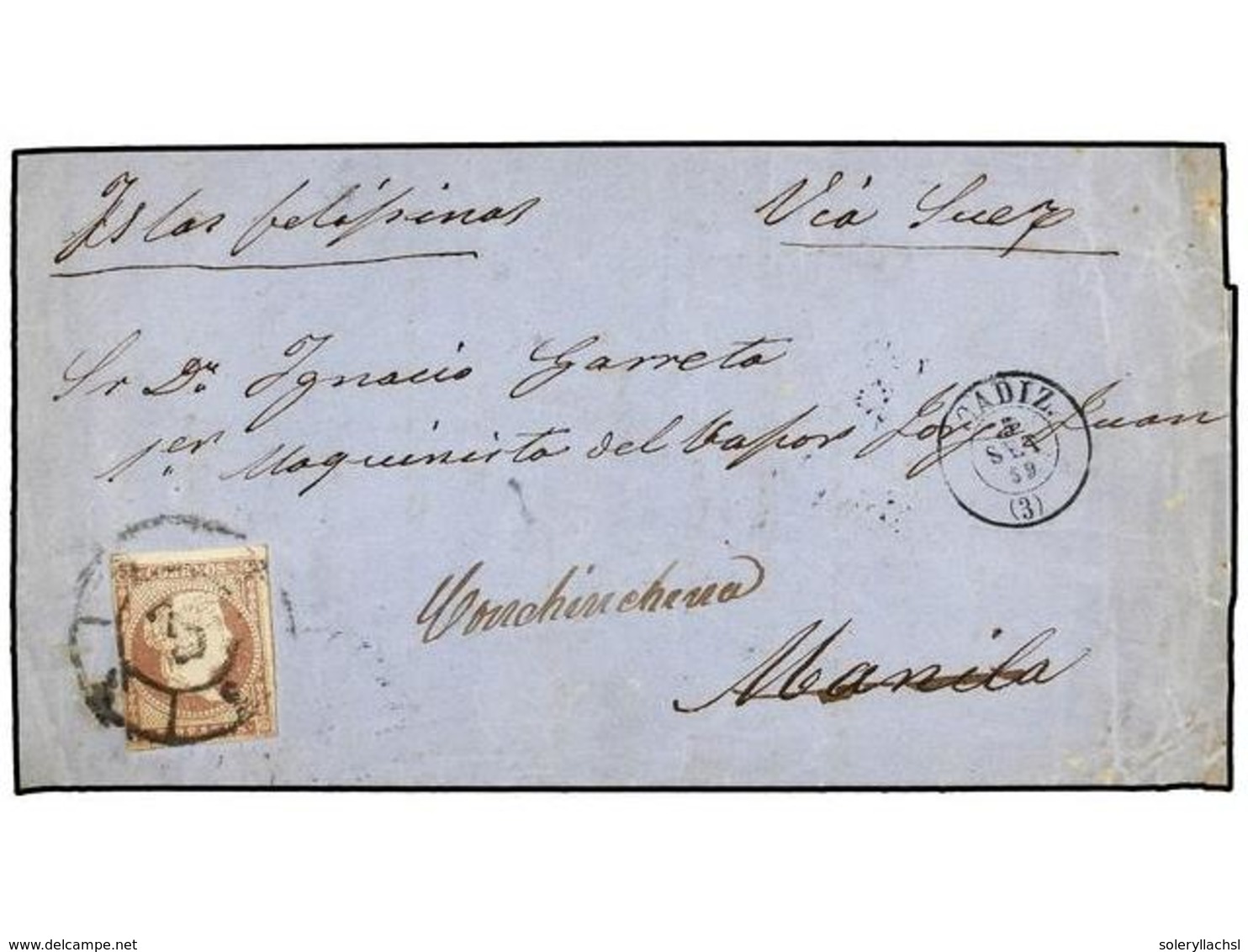 415 INDOCHINA. 1859 (5 Septiembre). <B>CAMPAÑA FRANCO-ESPAÑOLA EN INDOCHINA (1858-1862).</B> CÁDIZ A MANILA Dirigida A U - Other & Unclassified
