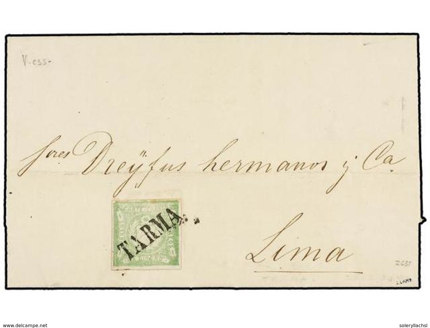 799 PERU. Sc.14. 1870. TARMA A LIMA. <B>1 Dinero</B> Verde, Mat. Lineal<B> TARMA.</B> MAGNÍFICA. - Other & Unclassified