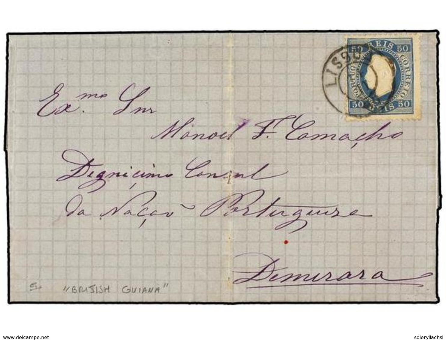 835 PORTUGAL. 1880 (Nov 12). Entire Letter From Lisbon To Demerara (British Guiana<B>)</B> Addressed To The Portuguese C - Other & Unclassified