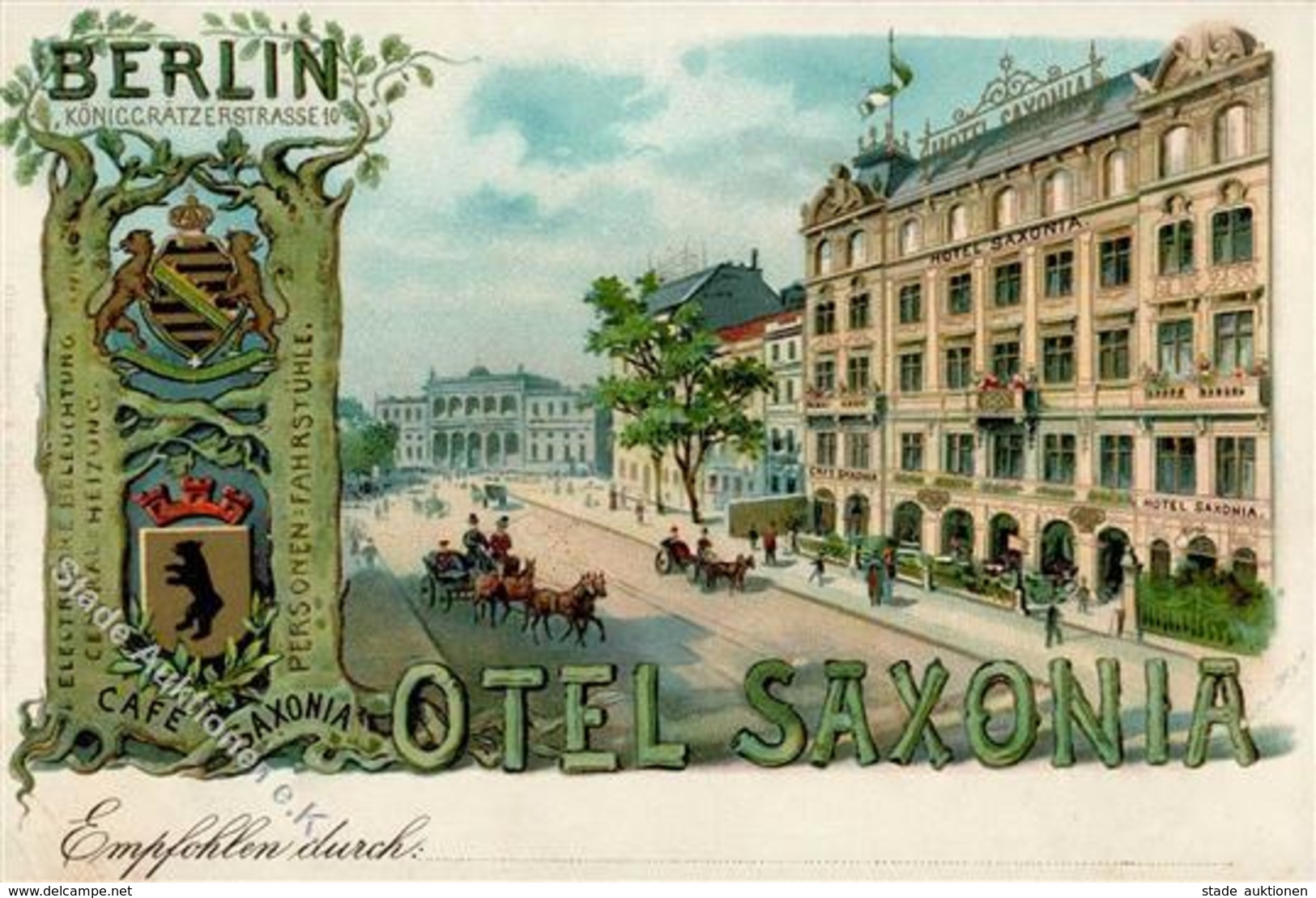 Berlin Mitte (1000) Hotel Saxonia Königgrätzerstrasse  Werbe AK II (Stauchung, Keine AK-Einteilung) - War 1914-18