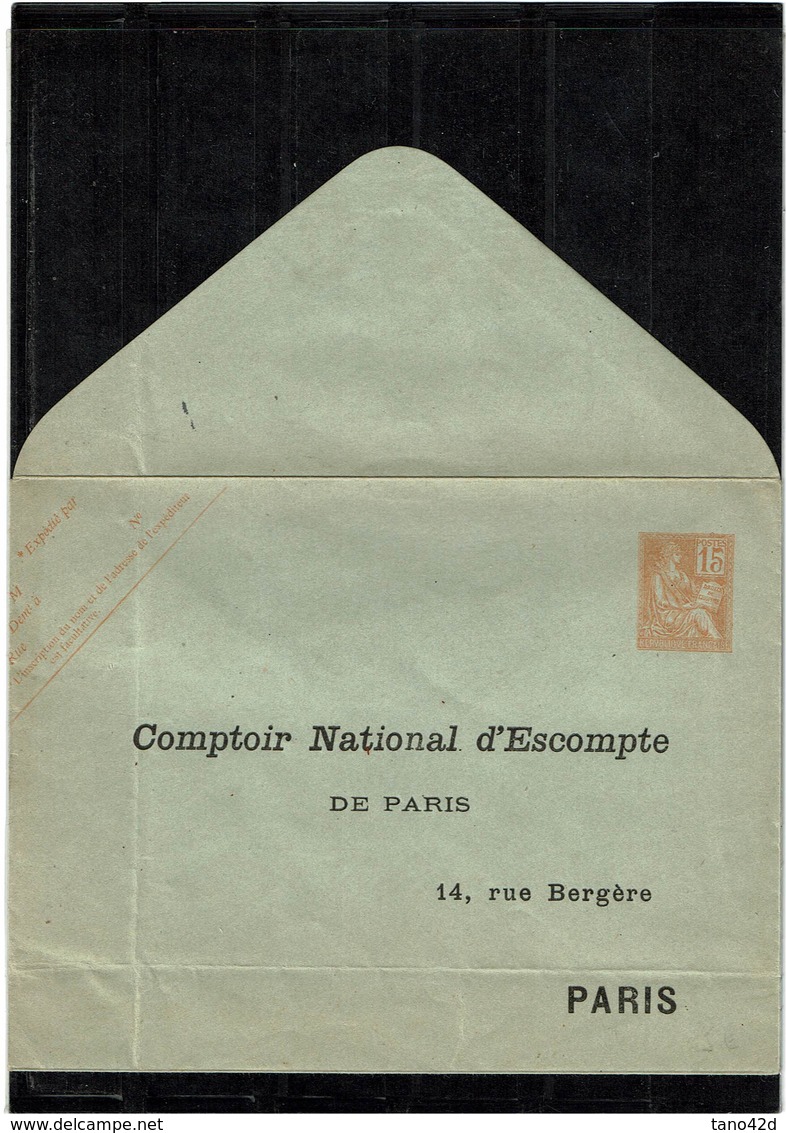 LCA2 -  ENV. MOUCHON PRIMITIF 15c REPIQUAGE COMPTOIR NATIONAL D'ESCOMPTE NEUVE - Buste Ristampe (ante 1955)