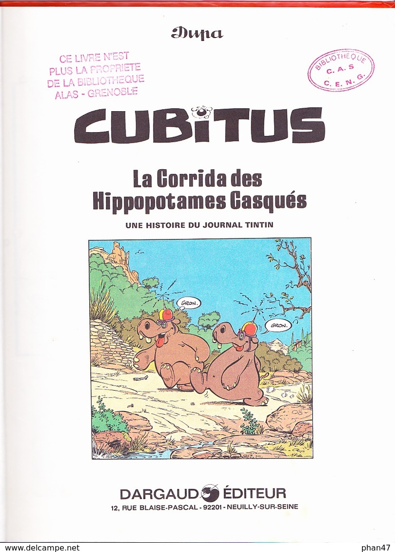 CUBITUS La Corrida Des Hippopotames Casqués, Pae DUPA, Ed. Dargaud 1979 - Cubitus