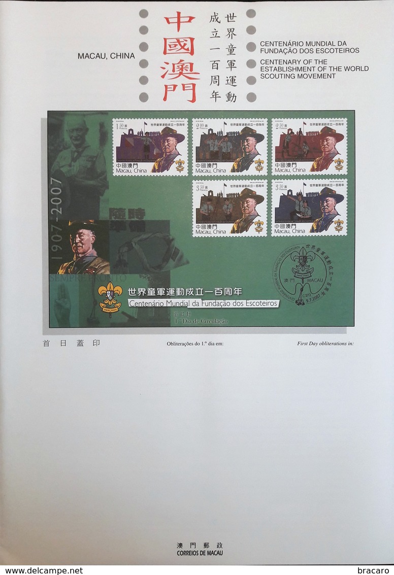 MACAU / MACAO (CHINA) - Scouting Movement (scouts) - 2007 - Stamps (full Set) MNH + Block MNH + FDC + Leaflet - Verzamelingen & Reeksen