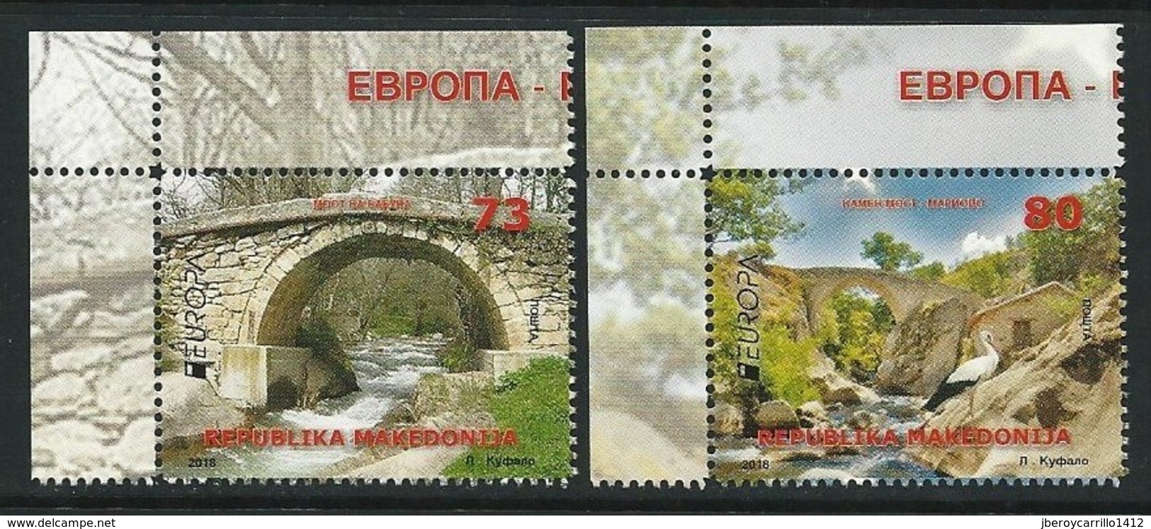 MACEDONIA/ MAKEDONIA/ MAKEDONIEN -EUROPA 2018 - "PUENTES.- BRIDGES - BRÜCKEN - PONTS".- SERIE De 2 V. CANTO De HOJA - 2018