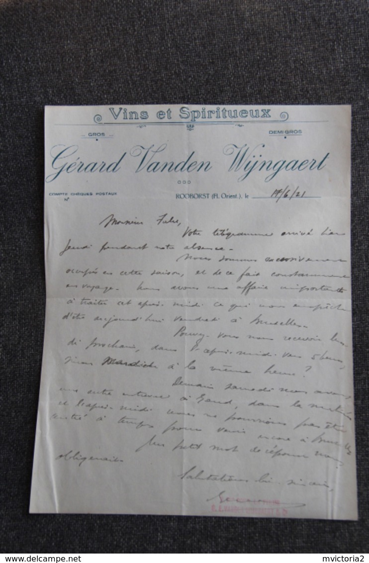 Facture Ancienne - ROOBORST, Vins Et Spiritueux, Gérard VADEN WIJNGAERT - Alimentaire
