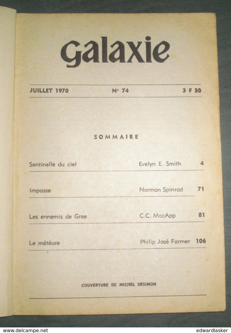 Revue GALAXIE N°74 : E.E Smith, P.J. Farmer, ... - Opta 1970 - Assez Bon état - Fiction