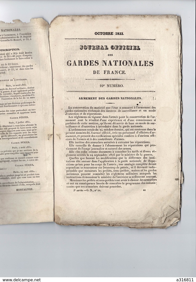 MANUEL DE L ARMEMENT DES GARDES NATIONALES OCTOBRE 1833  Numero 10 Chez Dupont - Other & Unclassified