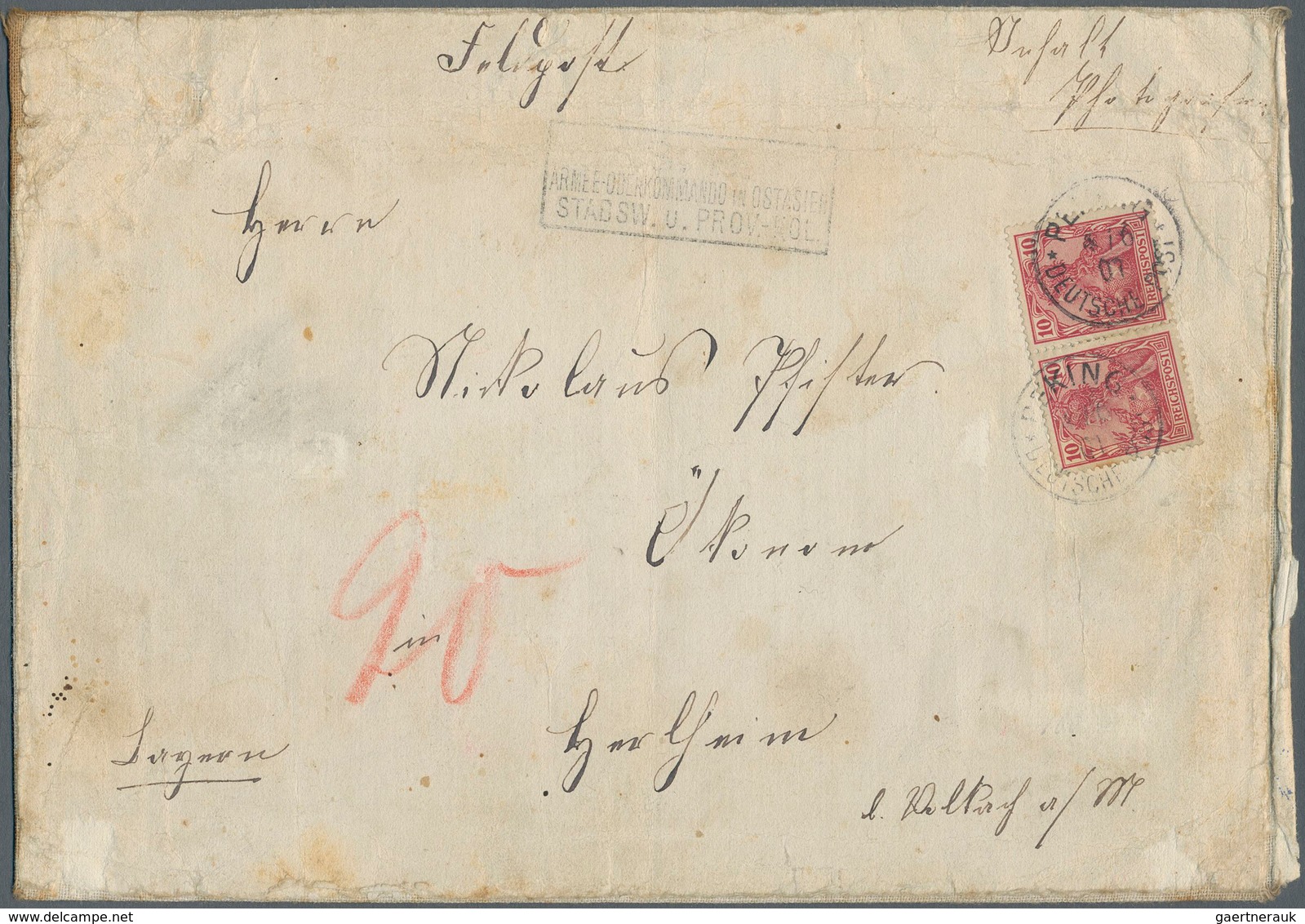 18406 Deutsche Post In China - Mitläufer: 1901, 2x 10 Pfg. Germania Reichspost (Frankatur Mit Leichten Geb - Cina (uffici)