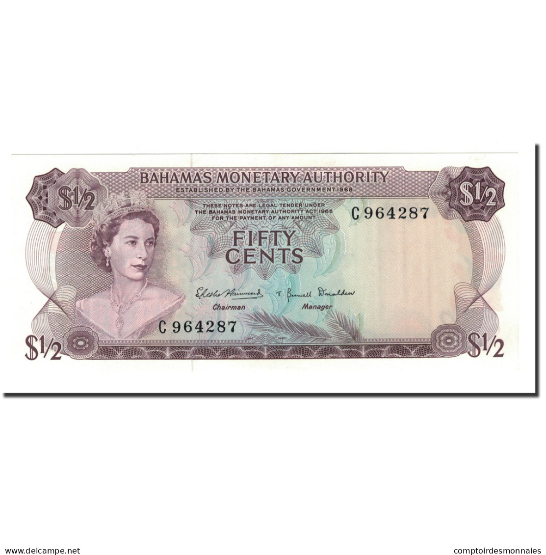 Billet, Bahamas, 1/2 Dollar, L.1968, KM:26a, NEUF - Bahamas