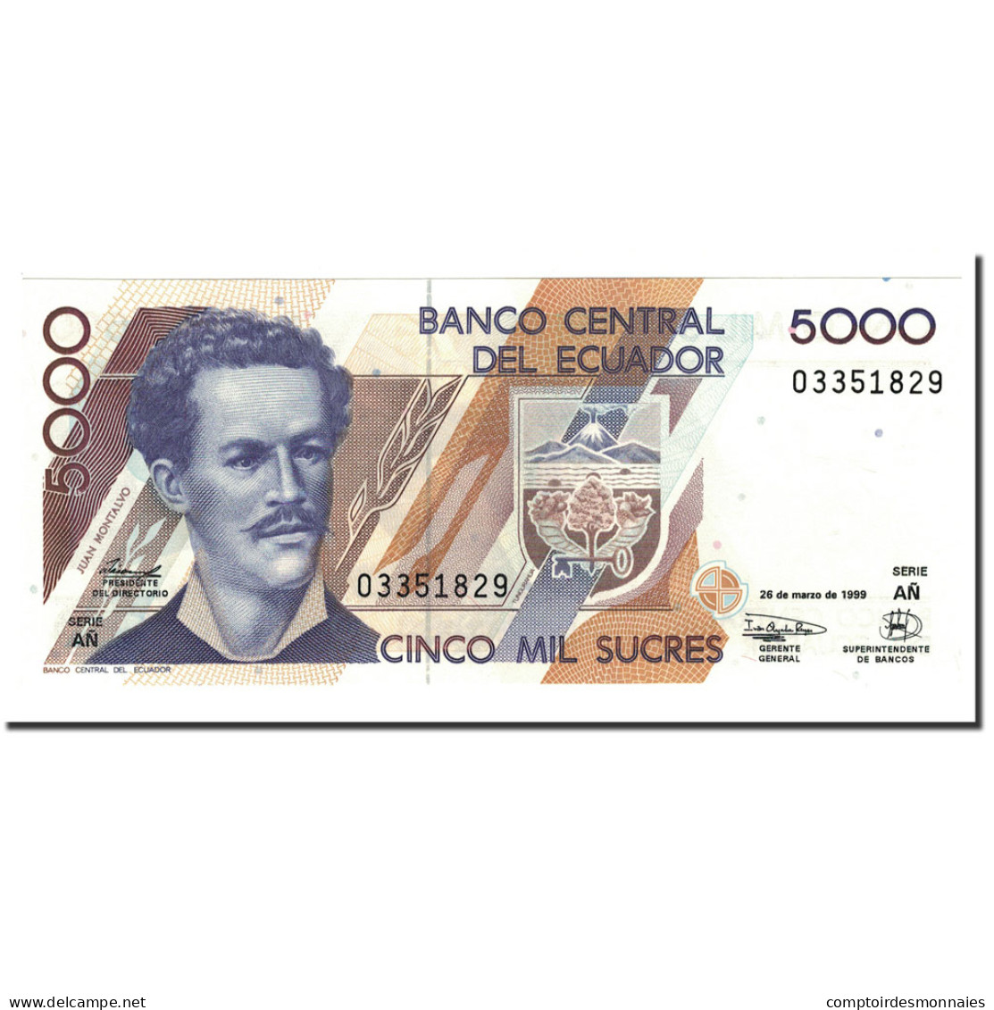 Billet, Équateur, 5000 Sucres, 1991-99, 1999-03-26, KM:128c, NEUF - Equateur