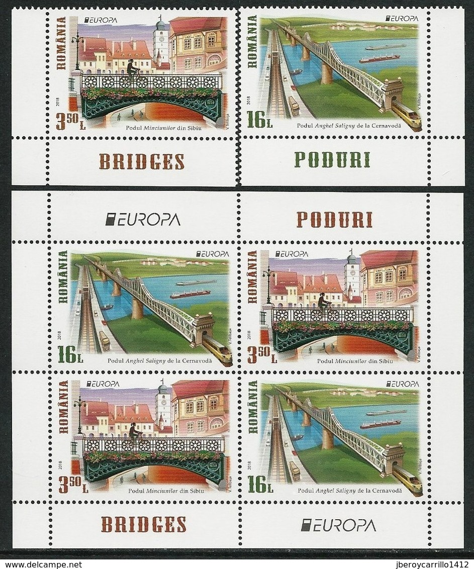 RUMANIA/ ROMANIA/ RUMÄNIEN- EUROPA 2018 -TEMA ANUAL "PUENTES.- BRIDGES - BRÜCKEN - PONTS" -SERIE + BF Tipo 1 + BF Tipo 2 - 2018