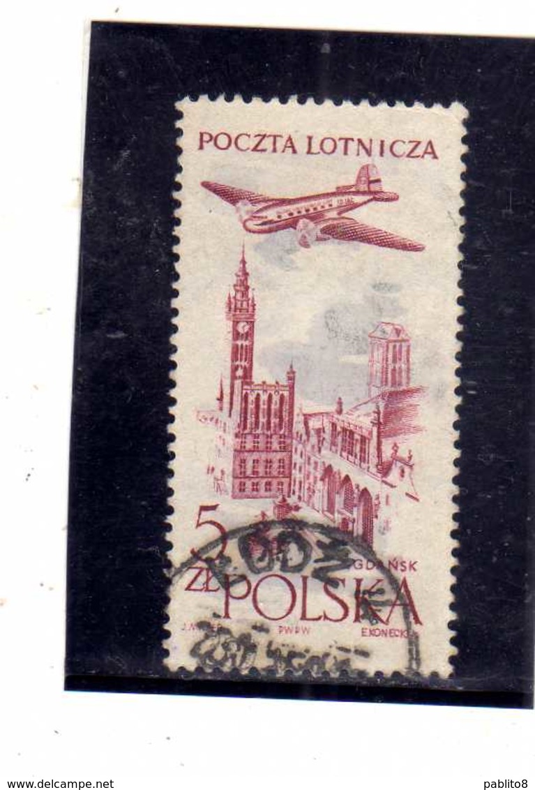 POLONIA POLAND POLSKA 1957 1958 AIR MAIL POSTA AEREA GDANSK 5z USATO USED OBLITERE' - Oblitérés