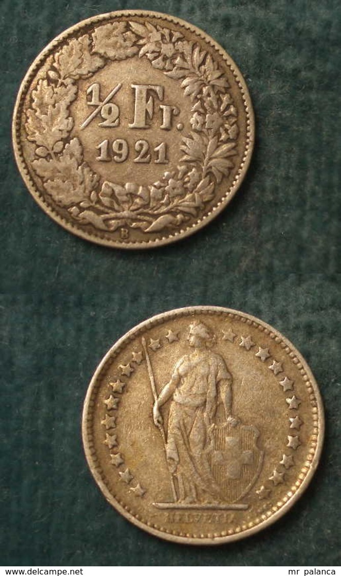 M_p> Svizzera 1/2 Franco O 50 Centesimi 1921 In Argento,2,5 Grammi Titolo 835/oo - 1/2 Franken