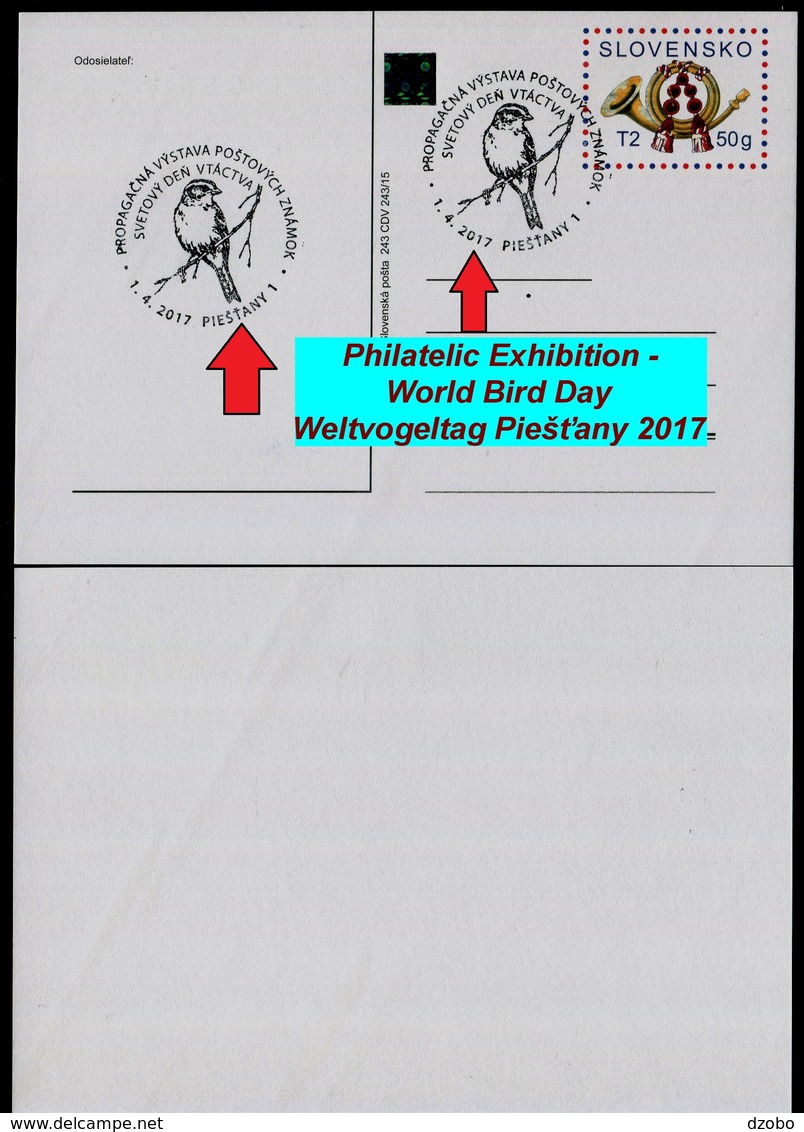 700-SLOVAKIA Postcard Special Cancelation Philatelic Exhibition - World Bird Day - Weltvogeltag Piešťany 2017 - Oblitérations & Flammes