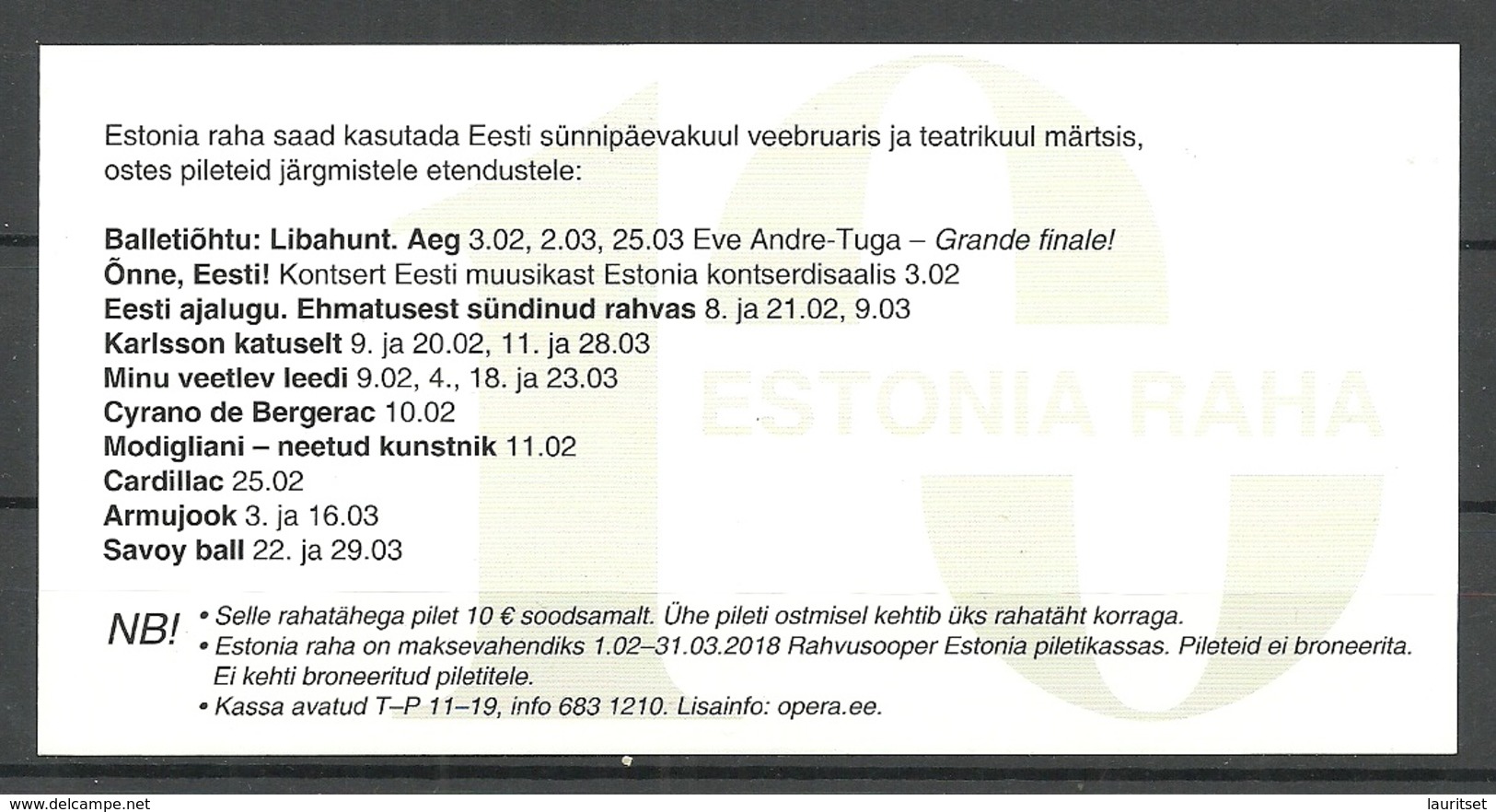 ESTONIA 10 EUR Reklamegeld Advertising Money Theater Estonia - Estonie