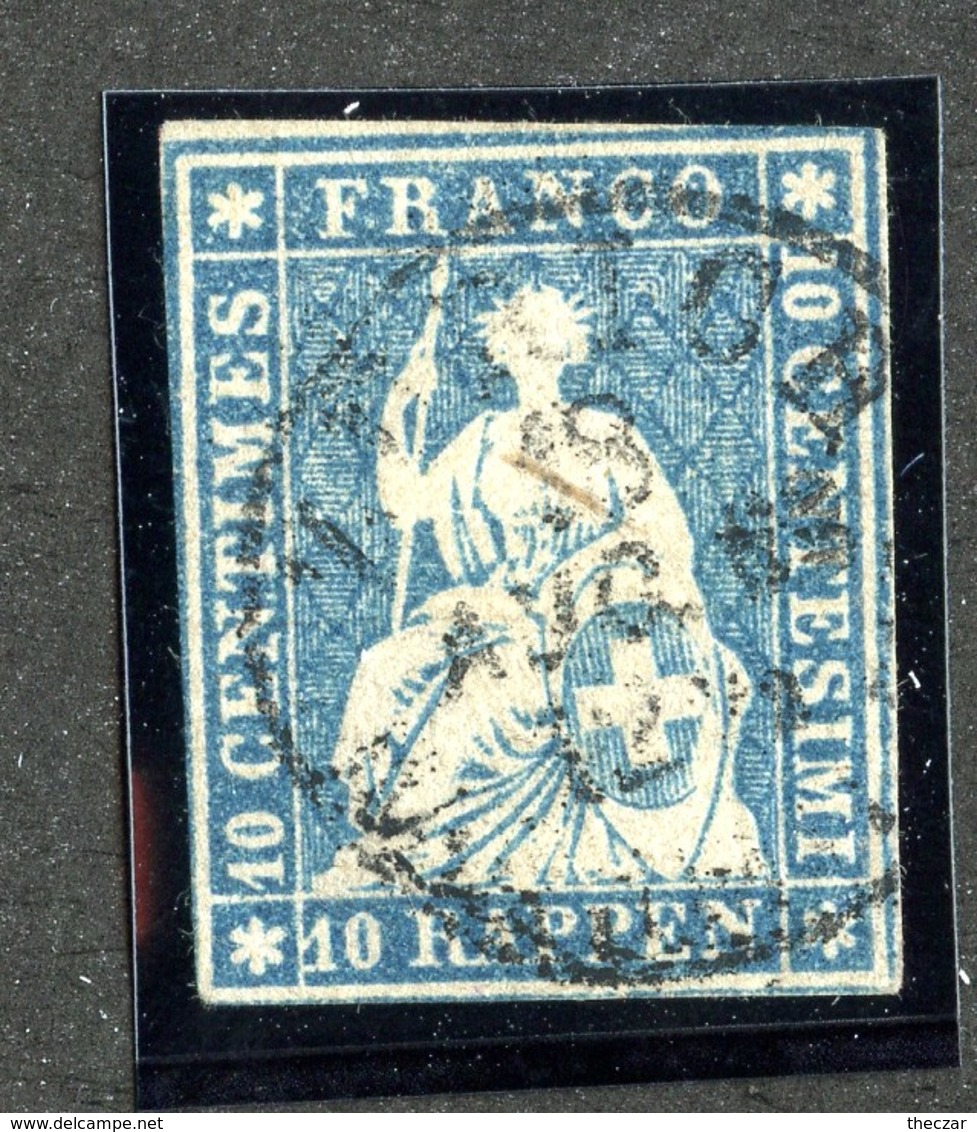 W6706  Swiss 1858  Scott #37(o) SCV $28. Almost 4 Margins  CDS - Offers Welcome - Used Stamps