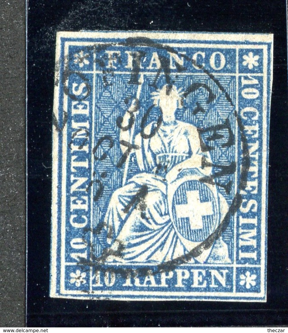 W6720  Swiss 1858  Scott #37(o) SCV $28.  4 Margins  CDS - Offers Welcome - Used Stamps