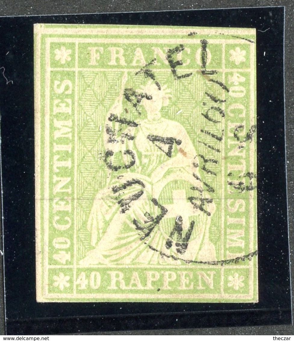 W6725  Swiss 1855-57  Scott #29(o) SCV $110.  4 Margins  CDS - Offers Welcome - Used Stamps