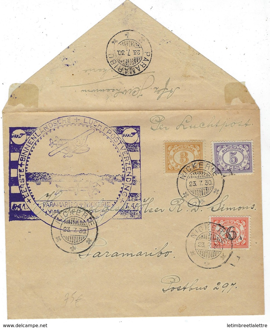 Asie, Lettre Du Surinam Première Liaison Nickerie -> Paramaribo Le 23 / 07 / 1930 - Suriname ... - 1975