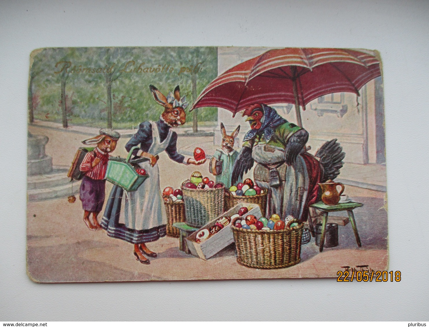 RABBIT ON THE MARKET FOR THE EASTER EGGS   ,  SIGNED THIELE  , OLD  POSTCARD , 0 - Thiele, Arthur