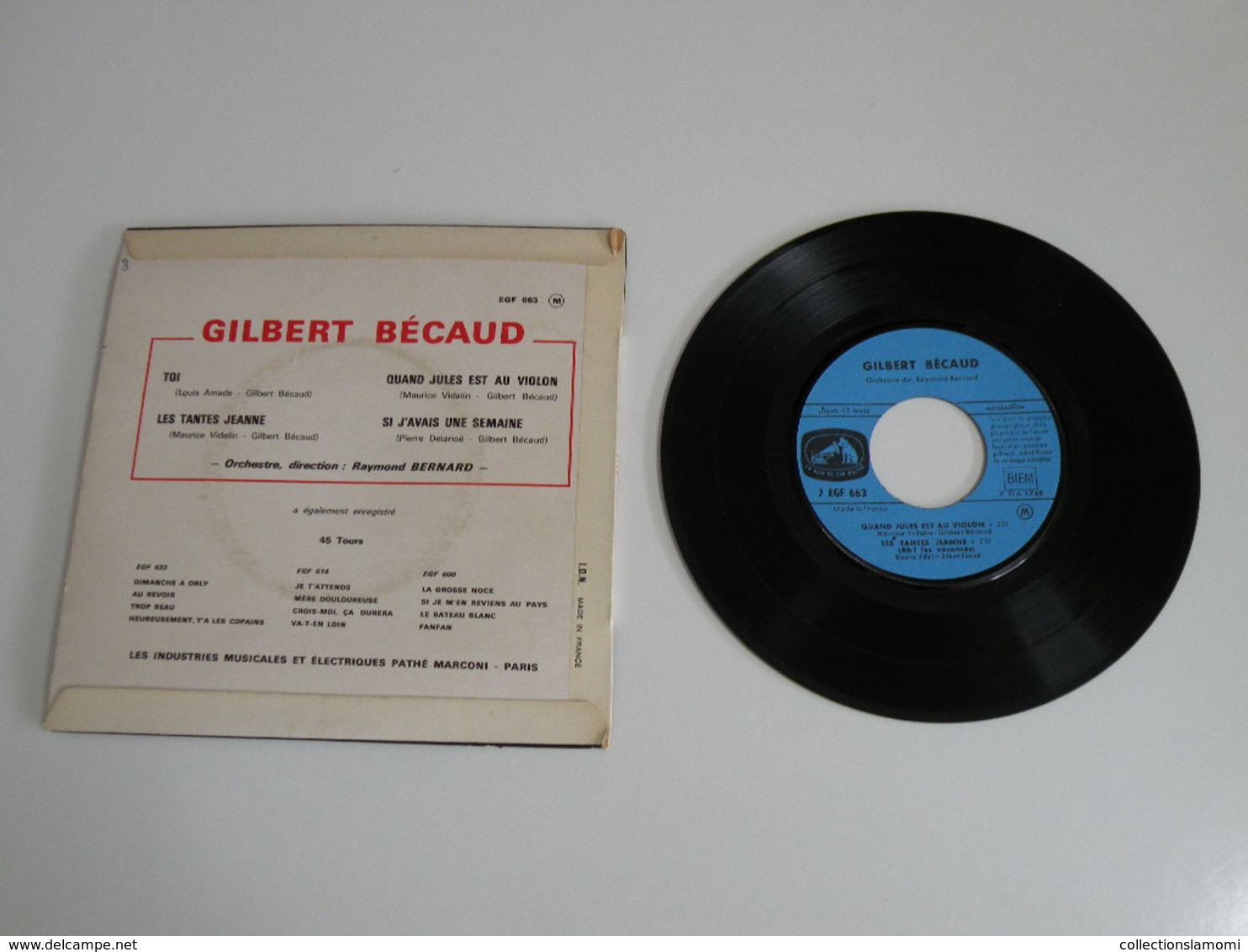 Gilbert Bécaud, Toi / Les Tantes Jeanne / Quand Jules Est Au Violon (Vinyle 45 T - 4 Titres 1963) - Collectors