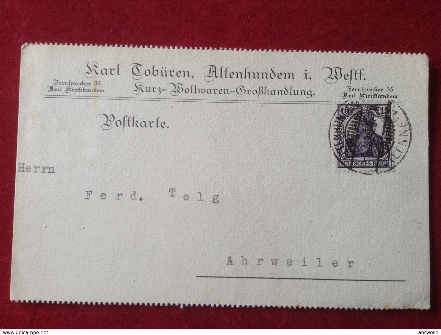 AK Firmenpostkarte Altenhundem Karl Tobüren Kurz Wollwaren Großhandlung 1920 - Lennestadt