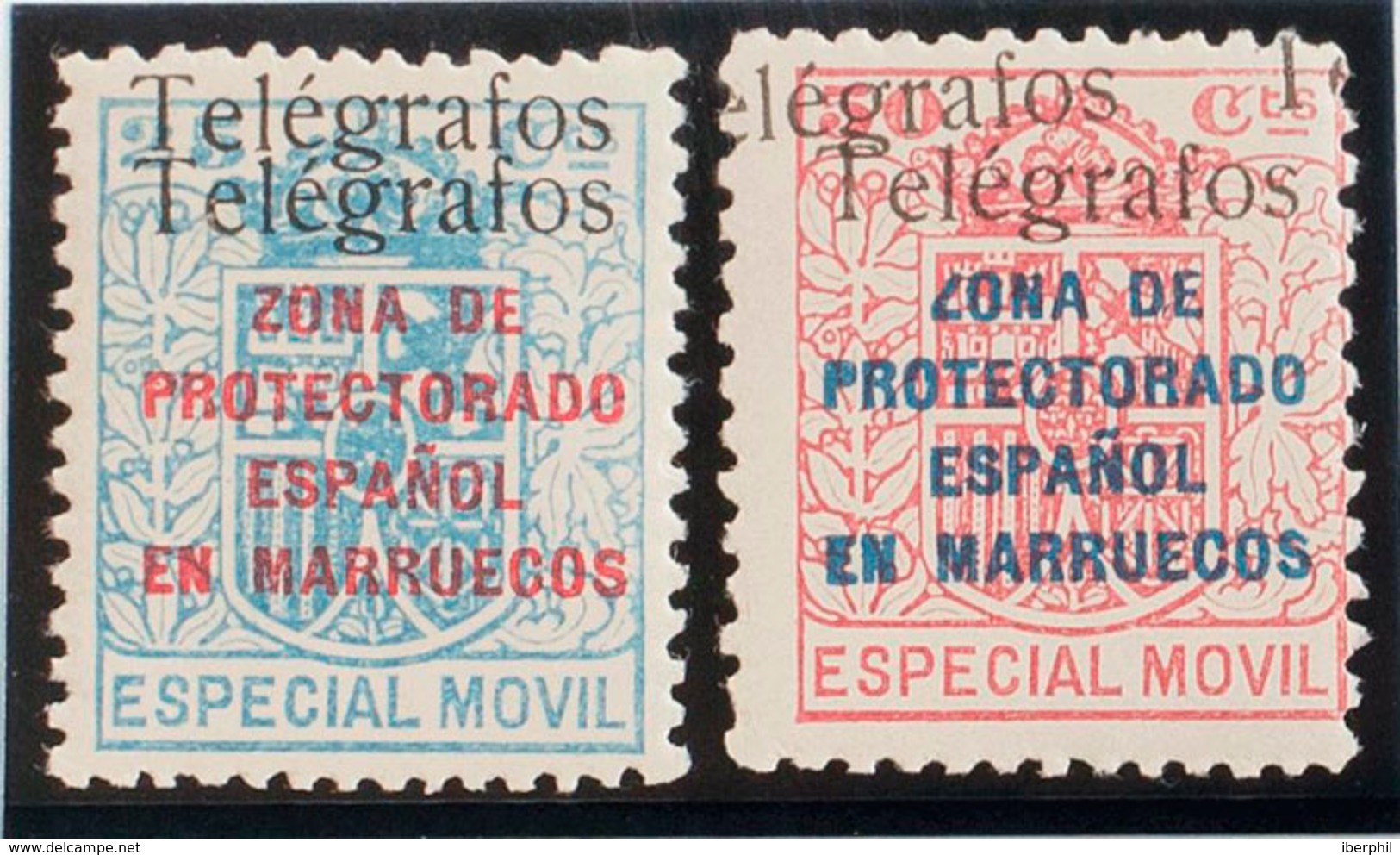 1519 1937. * 41Fhh, 41Ghh. 25 Cts Azul Y 50 Cts Rosa. Variedad SOBRECARGA TELEGRAFOS DOBLE. MAGNIFICOS. Edifil 2013: 102 - Spanisch-Marokko