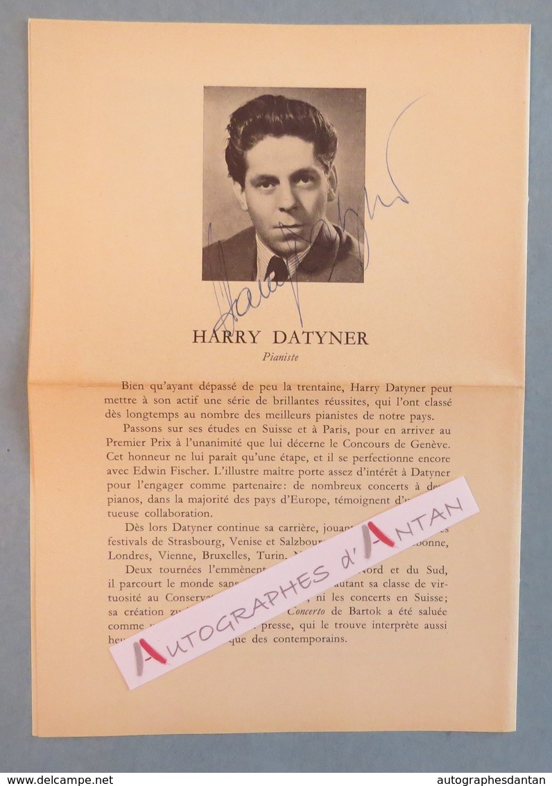 Harry DATYNER Pianiste Suisse Né à La Chaux-de-Fonds - Dédicace Signature Autographe -  Pianist - Fribourg - Musique - Sänger Und Musiker