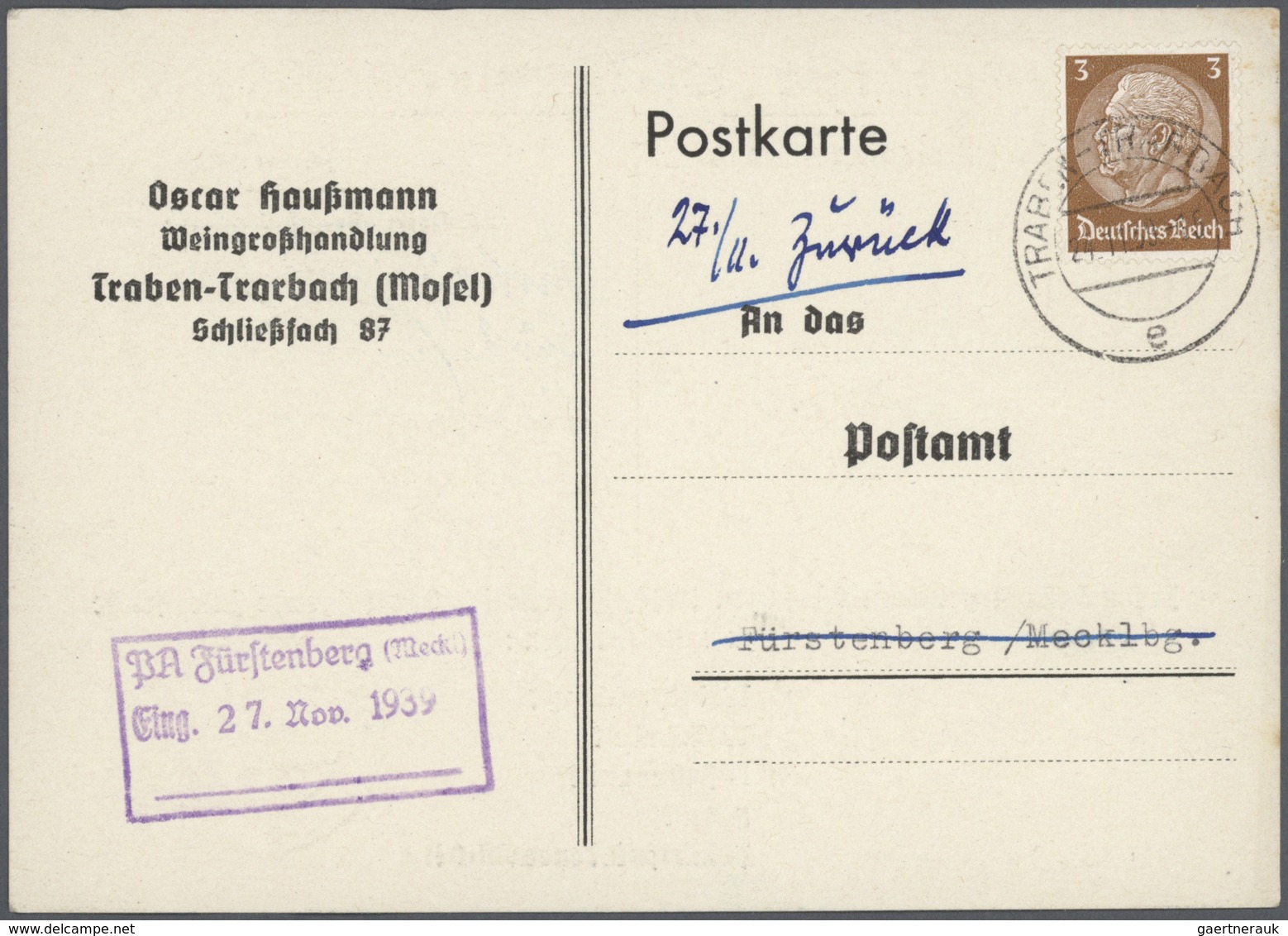 31663 Deutsches Reich - 3. Reich: 1939/1940, Ca. 350 Anschriftenprüfungskarten Von Einem Weinhändler In Tr - Ungebraucht