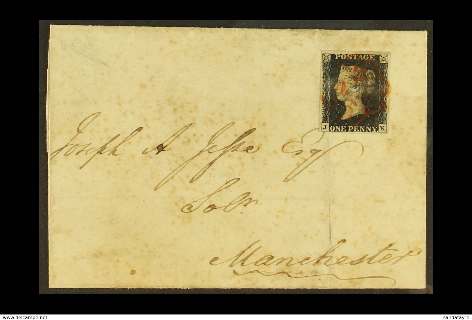 1840  (7th November) E/L From York To Manchester Bearing A Four Margin 1d Black, Plate 6, Check Letters "J - K", (SG 2), - Unclassified