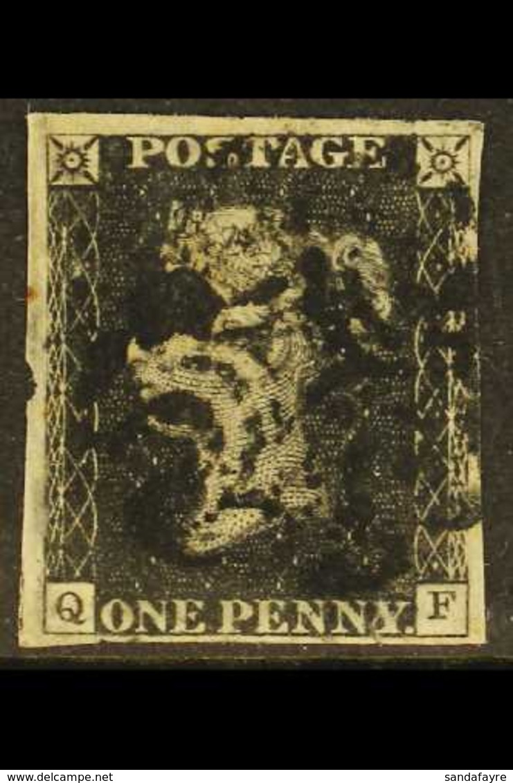 1840  1d Black 'QF', RARE PLATE XI, SG 2, Used With 4 Margins & Black MC Cancellation, Small Thin In Margin At Left Clea - Unclassified