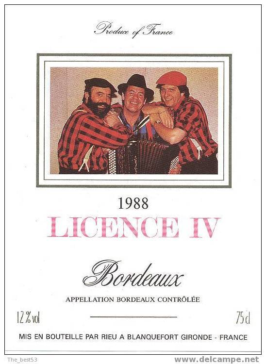 Etiquette De VIn Bordeaux 1988 - Cuvée Licence IV (Groupe Musique) - Accordéon - Rieu à  Blanquefort (33) - Muziek & Instrumenten