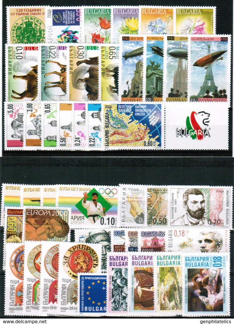 BULGARIA 2000 FULL YEAR SET - 46 Stamps + 4 S/S MNH - Komplette Jahrgänge