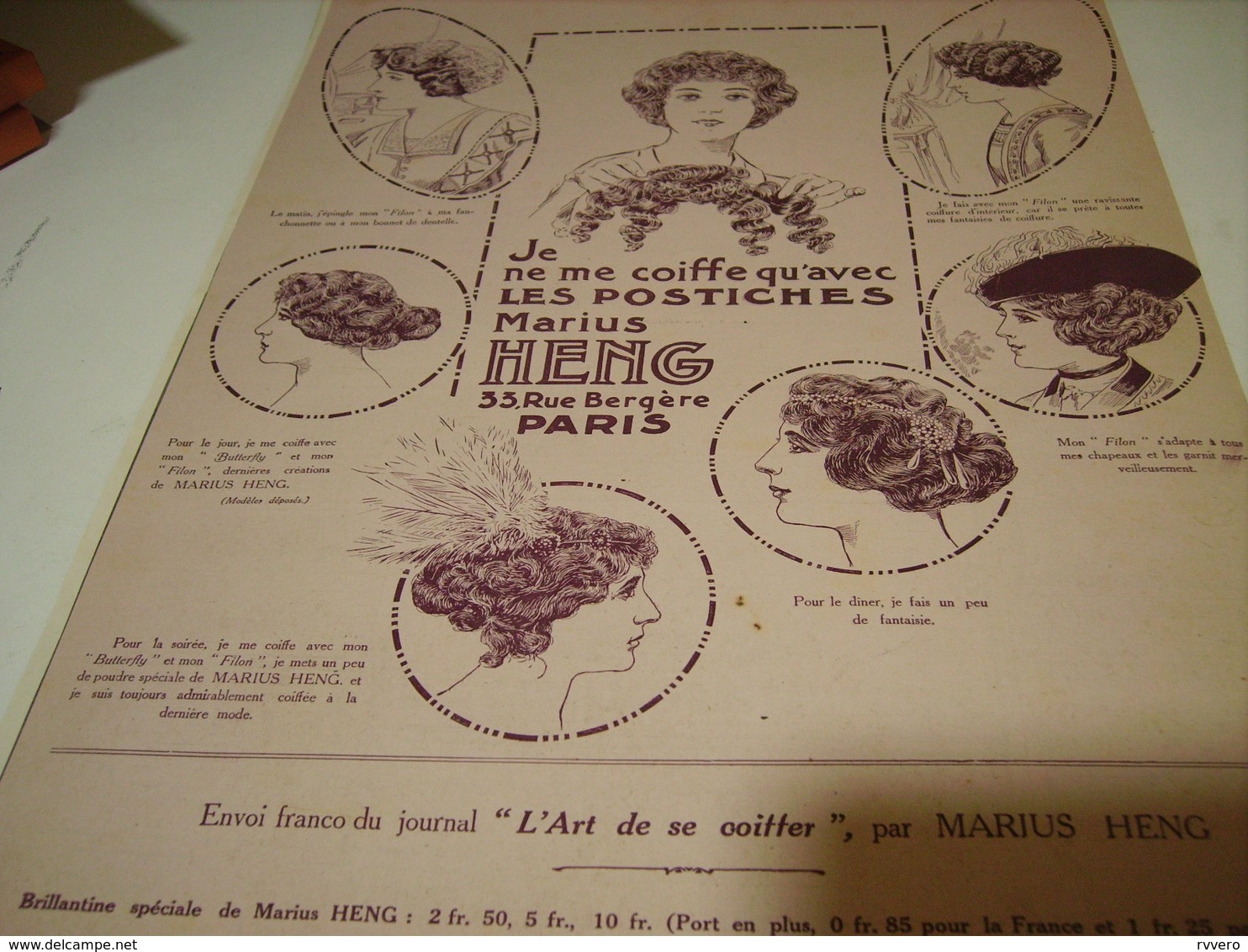 ANCIENNE PUBLICITE LES POSTICHES COIFFURE DE MARIUS HENG 1912 - Toebehoren