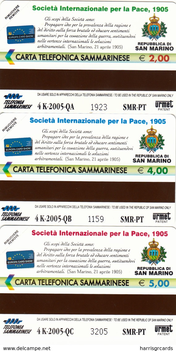 SAN MARINO - Inauguration Of The Peace Society, RSM 117,118,119,tirage 4.000, Mint - San Marino